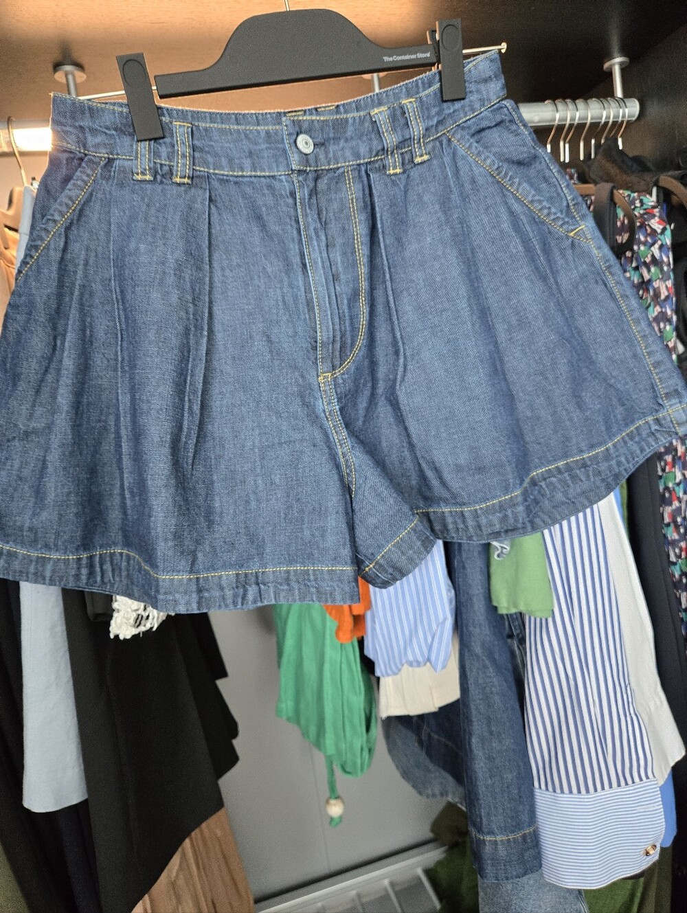 Free People Indigo Denim Skort with Yellow Stitching